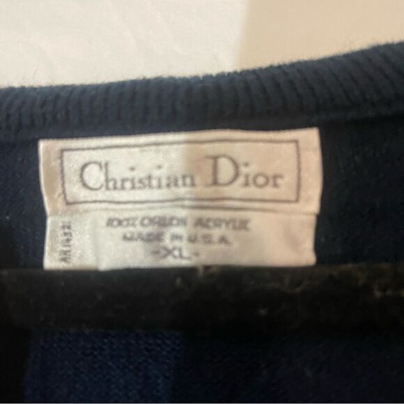 Christian Dior Vintage Monsieur V-Neck Sweater XL Blue Embroidered Logo 80s 90s - Picture 2 of 6